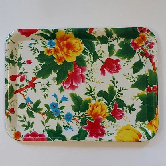 Vtg 2 Floral trays, plastic - Picture 2 of 7